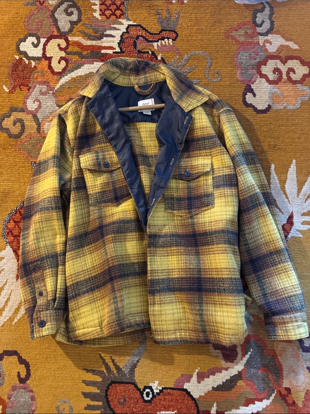 BDG Yellow & Navy Plaid Quilted Shirt Jacket